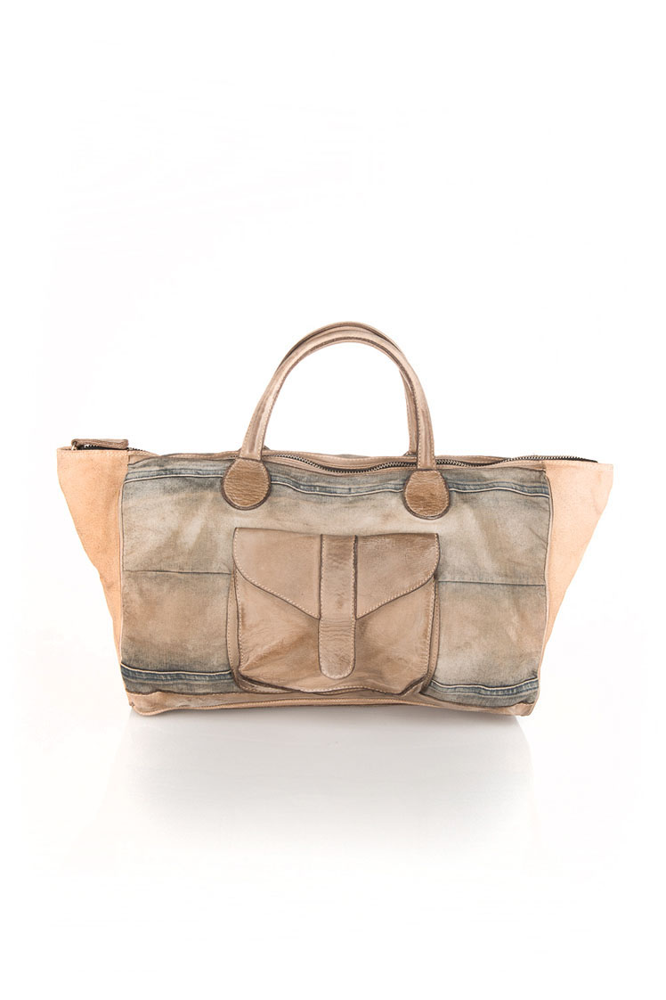 Elisa Cavaletti - Grand sac à main en toile et cuir * beige et bleu jeans - ELP170686500 – Image 2