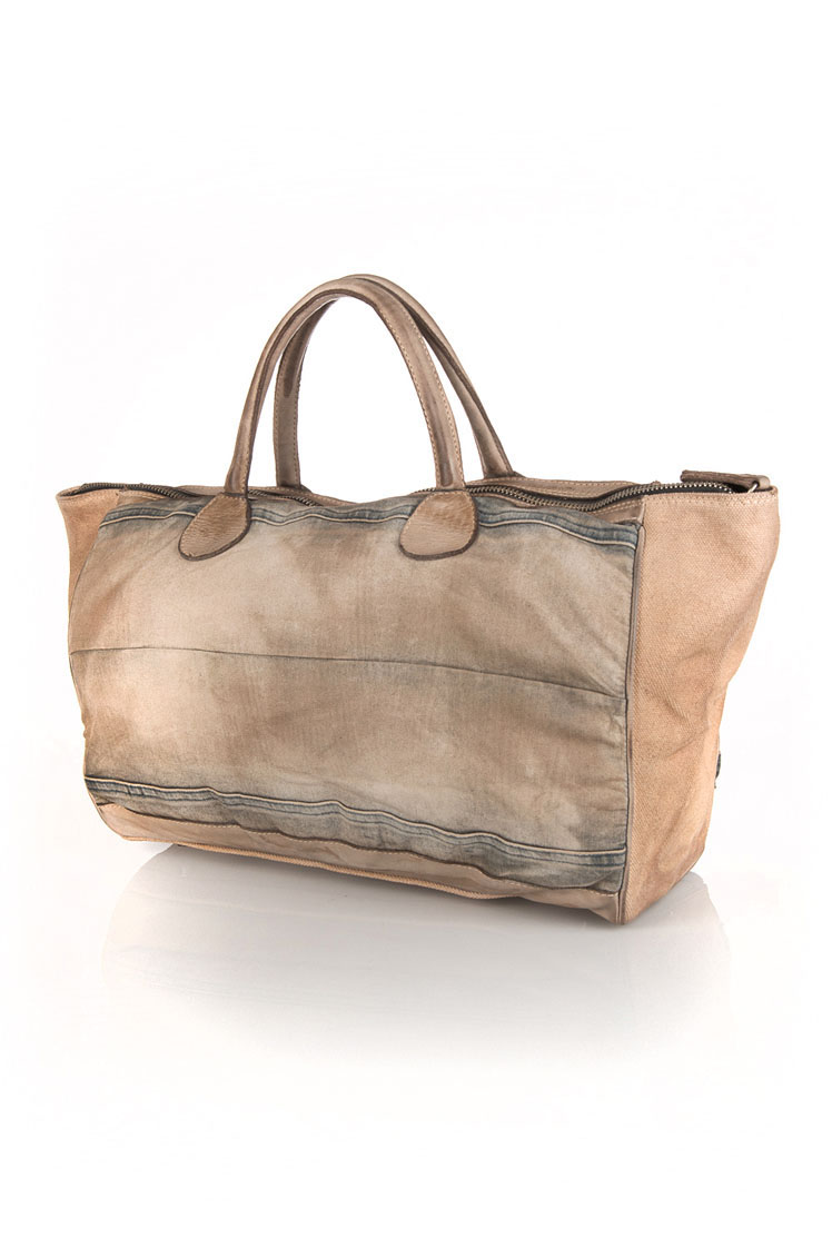 Elisa Cavaletti - Grand sac à main en toile et cuir * beige et bleu jeans - ELP170686500 – Image 3
