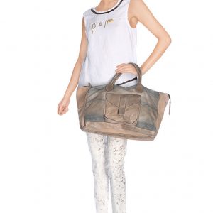 Elisa Cavaletti - Grand sac à main en toile et cuir * beige et bleu jeans - ELP170686500