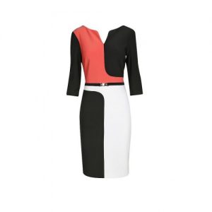 Joseph Ribkoff Robe Couture - Manches trois-quarts Géométrique * Noir/Blanc corail - 191023X