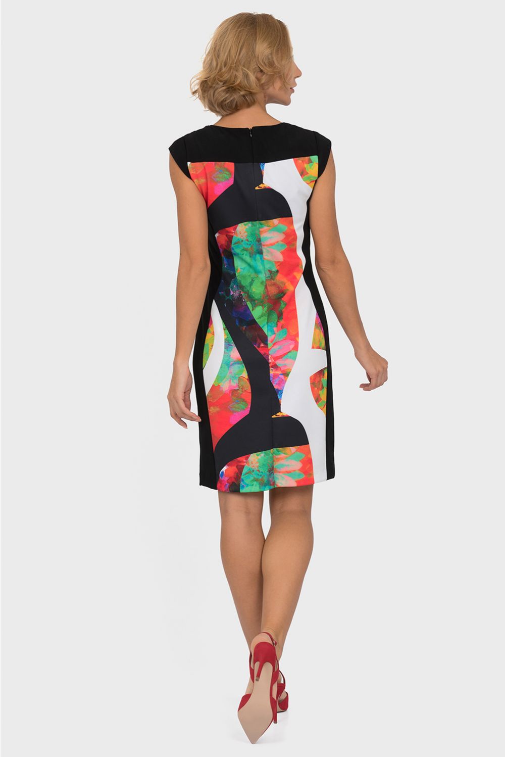 Joseph Ribkoff - Robe Imprimée - Sans Manches - Multicolore * Noir/Blanc/corail/Vert -191721 – Image 6