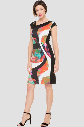 Joseph Ribkoff - Robe Imprimée - Sans Manches - Multicolore * Noir/Blanc/corail/Vert -191721 – Image 4