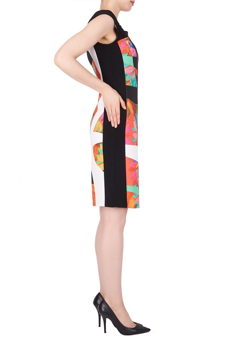 Joseph Ribkoff - Robe Imprimée - Sans Manches - Multicolore * Noir/Blanc/corail/Vert -191721 – Image 3