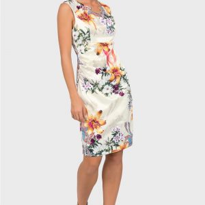 Joseph Ribkoff - Robe sans manches Imprimée Satin fleuri * Fond crème - 192670