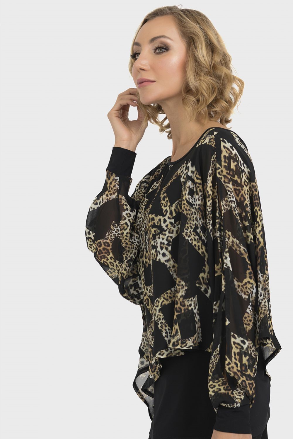 Joseph Ribkoff - Tunique Foulard Imprimée Léopard - Forme Chauve-souris * Noir/Beige/Gold - 193571 – Image 2