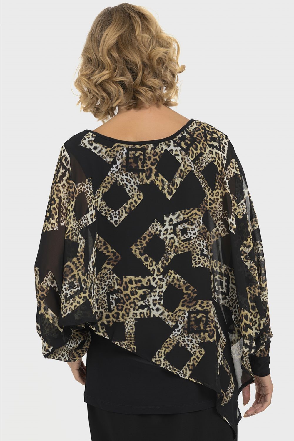 Joseph Ribkoff - Tunique Foulard Imprimée Léopard - Forme Chauve-souris * Noir/Beige/Gold - 193571 – Image 4