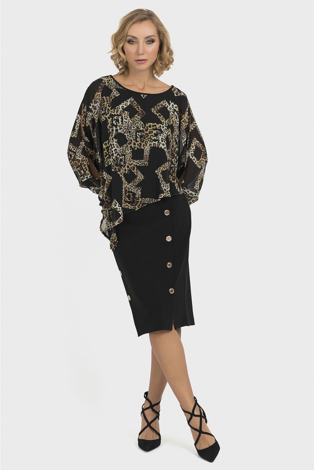 Joseph Ribkoff - Tunique Foulard Imprimée Léopard - Forme Chauve-souris * Noir/Beige/Gold - 193571 – Image 3