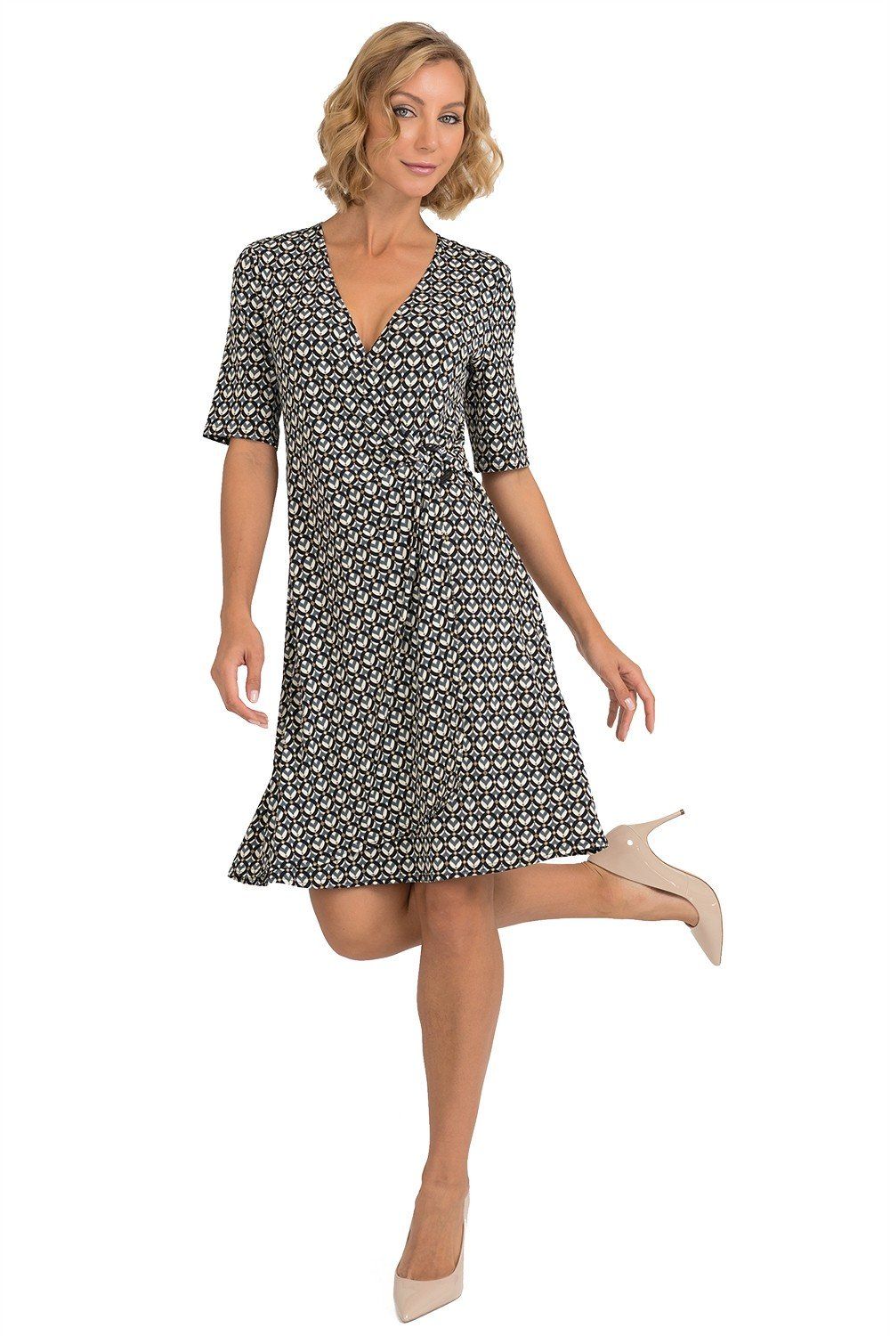 Joseph Ribkoff - Robe Manches Courtes Imprimée Faux Porte-feuille * Noir/Gris/Beige - 193684 – Image 2