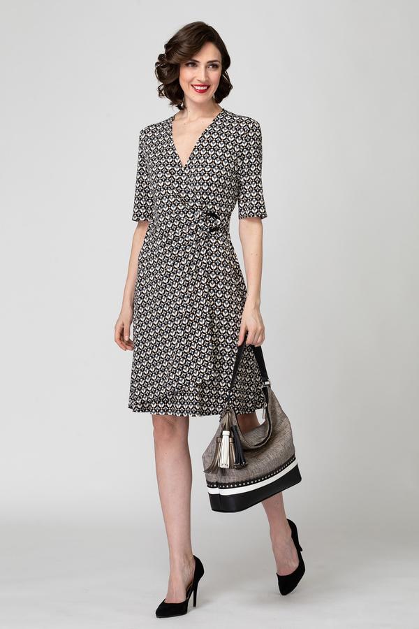 Joseph Ribkoff - Robe Manches Courtes Imprimée Faux Porte-feuille * Noir/Gris/Beige - 193684