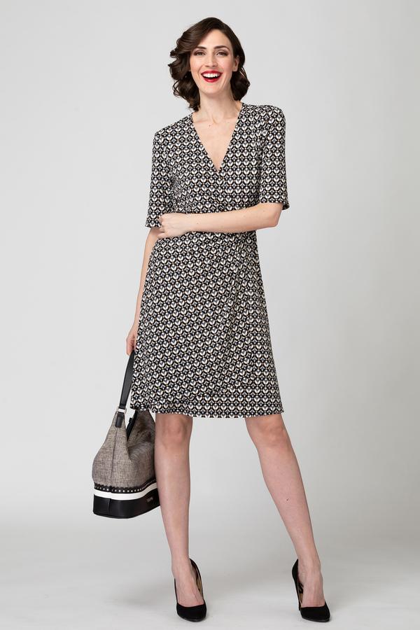 Joseph Ribkoff - Robe Manches Courtes Imprimée Faux Porte-feuille * Noir/Gris/Beige - 193684 – Image 3