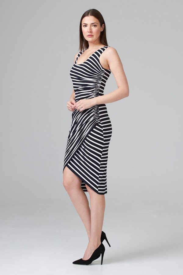 Joseph Ribkoff - Robe sans manches drapée marin * Rayée Marine/Blanc - 201339 – Image 2