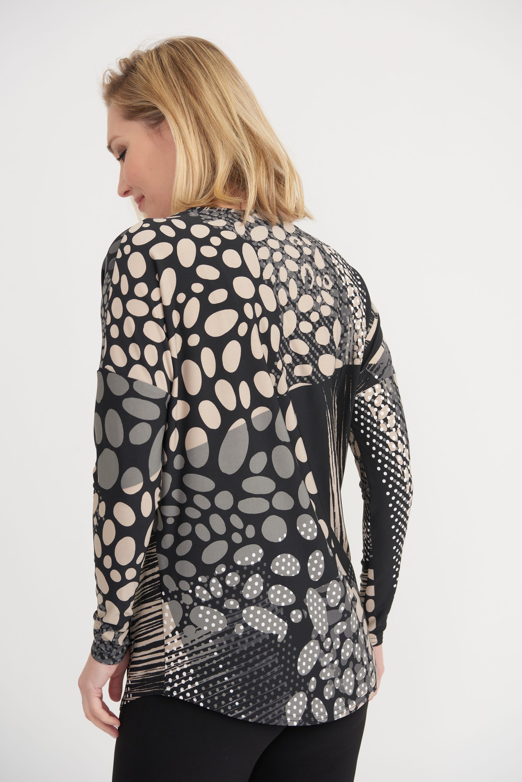 Joseph Ribkoff - Tunique Imprimée Zippée avec Strass * Noir/Gris/Beige - 203368 – Image 2