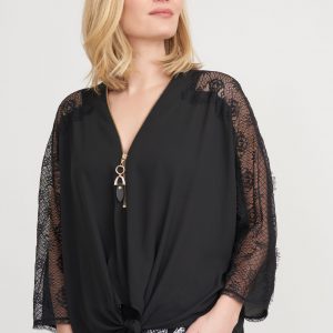 Joseph Ribkoff - Tunique dentelle fine avec noeud * Noir - 203685