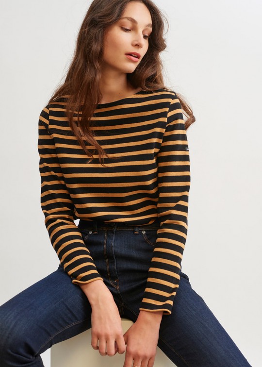 Saint James- Marinière en jersey lourd coupe droite * MERIDAME II Rouille/Marine et Noir/Camel - 4135 – Image 7
