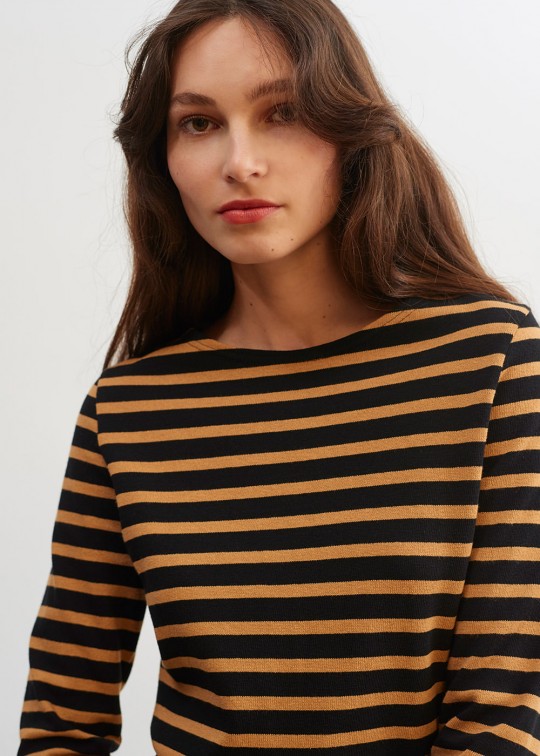 Saint James- Marinière en jersey lourd coupe droite * MERIDAME II Rouille/Marine et Noir/Camel - 4135 – Image 5