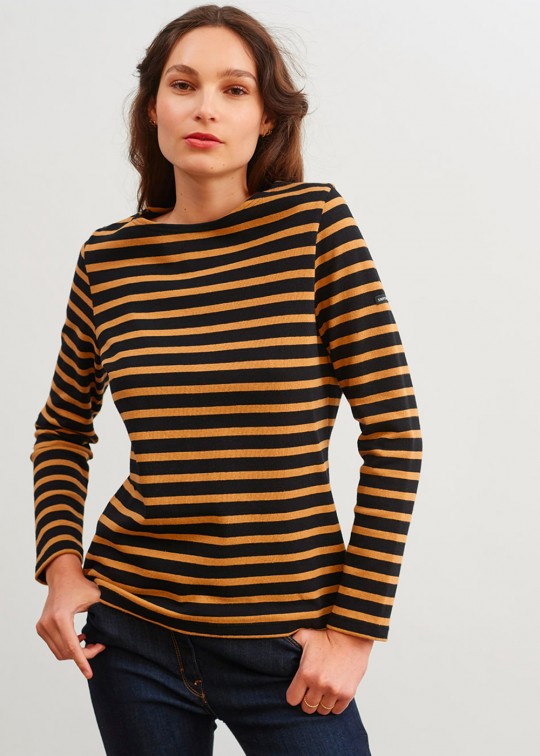 Saint James- Marinière en jersey lourd coupe droite * MERIDAME II Rouille/Marine et Noir/Camel - 4135 – Image 3