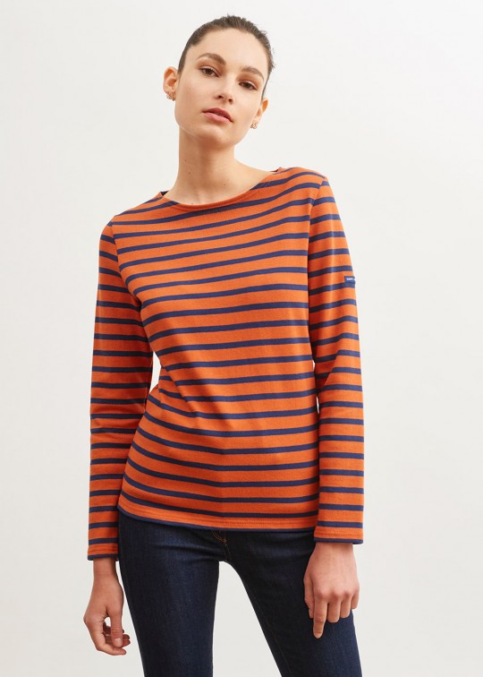 Saint James- Marinière en jersey lourd coupe droite * MERIDAME II Rouille/Marine et Noir/Camel - 4135 – Image 6