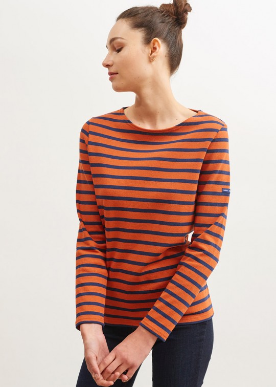 Saint James- Marinière en jersey lourd coupe droite * MERIDAME II Rouille/Marine et Noir/Camel - 4135 – Image 4