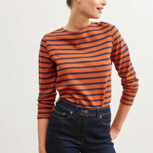 Saint James- Marinière en jersey lourd coupe droite * MERIDAME II Rouille/Marine et Noir/Camel - 4135