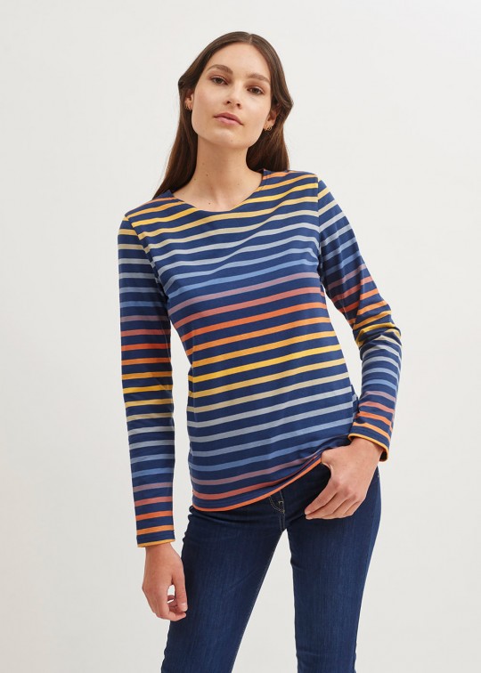 Saint James - Tee-shirt en jersey rayé stretch avec effet dégradé * EVIAN Navy/Tango - 5337 – Image 3