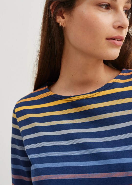 Saint James - Tee-shirt en jersey rayé stretch avec effet dégradé * EVIAN Navy/Tango - 5337