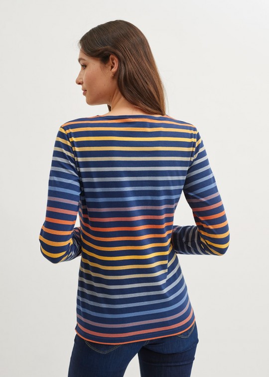 Saint James - Tee-shirt en jersey rayé stretch avec effet dégradé * EVIAN Navy/Tango - 5337 – Image 2