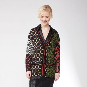 Jei's - Veste longue - Pure Laine Mérinos Extra Fine * Noir/Beige/Vert/Orange - P164