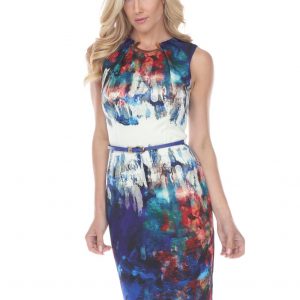 Joseph Ribkoff - Robe Sans Manches Impression Peinture *Crème/Bleu - 173319