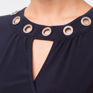 Joseph Ribkoff - Robe Manches trois-quarts - Faux porte-feuille - oeillets strassés * Bleu Marine - 181020X