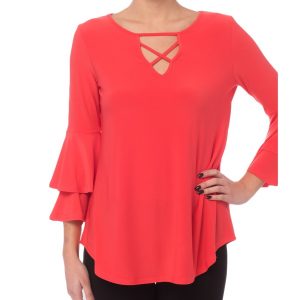 Joseph Ribkoff - Tunique unie manches trois-quarts pagode * Corail grenadine - 182208