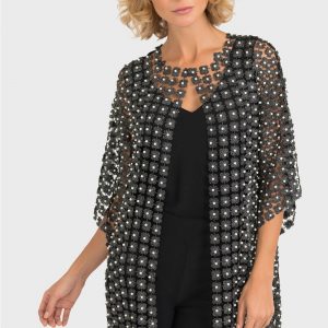 Joseph Ribkoff - Veste Cover Maille Métal Fleurs Lurex et Perles *Noir/Argent - 193941