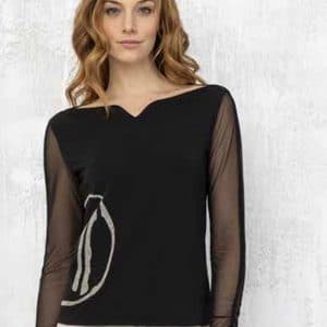 Elisa Cavaletti - Tee-shirt Manches Longues Jersey Noir+Résille et Perles * Noir - EJW195036104