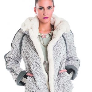 Elisa Cavaletti - Veste Satin gaufré et Fausse Fourrure *Gris graphite/Crème - ELW178006401