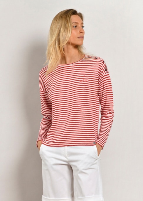 Marinière lin broderie ancre Rayé tomate