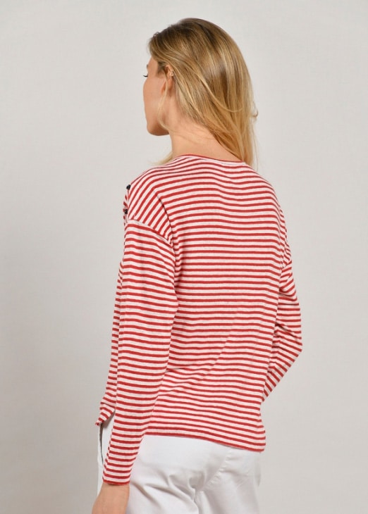 Marinière lin broderie ancre tomate